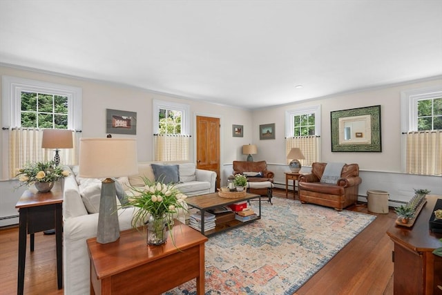 5 Putnam Ave, Barnstable, MA 02635 - living room featuring wood finished floors and a baseboard heating unit