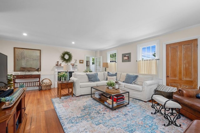 5 Putnam Ave, Barnstable, MA 02635 - living area with crown molding, wood-type flooring, and recessed lighting