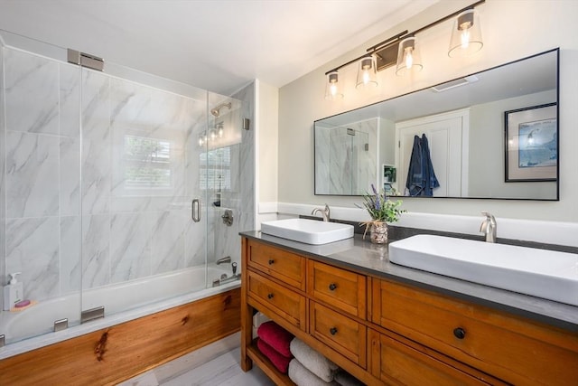 5 Putnam Ave, Barnstable, MA 02635 - full bathroom featuring double vanity and bath / shower combo with glass door