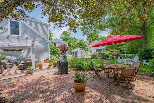 5 Putnam Ave, Barnstable, MA 02635 - view of patio / terrace featuring a pergola, outdoor dining space, an outdoor hangout area, and a grill