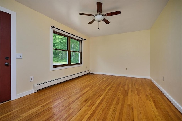 18 Coombs Hill Rd, Colrain, MA 01340 - spare room with a baseboard heating unit, light wood-type flooring, ceiling fan, and baseboards