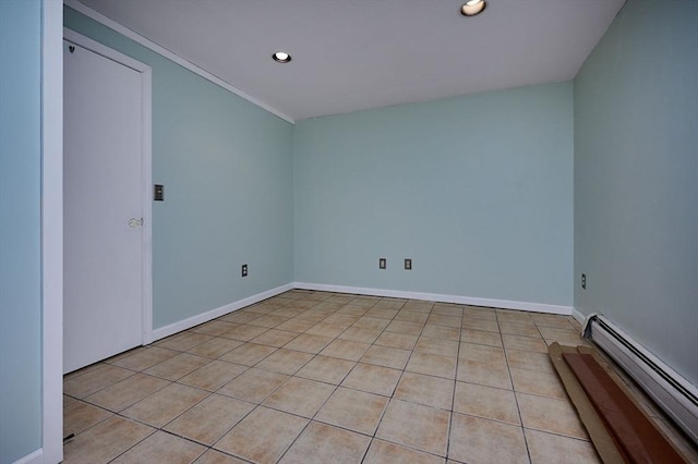 18 Coombs Hill Rd, Colrain, MA 01340 - unfurnished room with a baseboard heating unit, recessed lighting, baseboards, and light tile patterned flooring