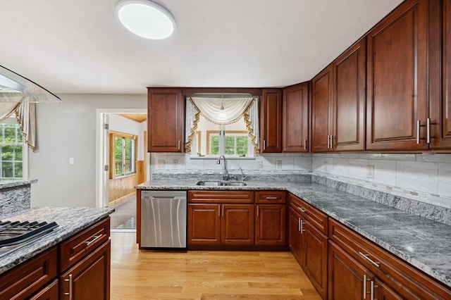 451 Lincoln St, Abington, MA 02351 - kitchen featuring appliances with stainless steel finishes, a sink, light wood finished floors, and decorative backsplash