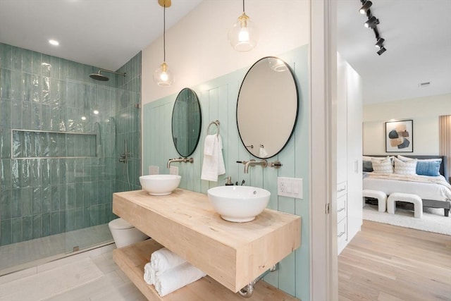 33 Conwell Ave, Somerville, MA 02144 - ensuite bathroom with a walk in shower, double vanity, and track lighting