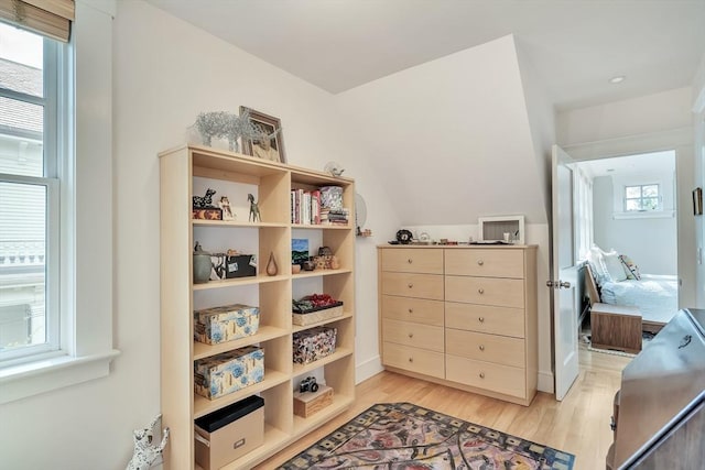walk in closet with light wood-type flooring
