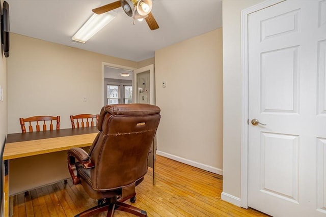 18 Main St, Templeton, MA 01468 - office area featuring a ceiling fan, light wood finished floors, and baseboards