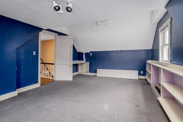 18 Main St, Templeton, MA 01468 - additional living space featuring vaulted ceiling, carpet flooring, a ceiling fan, and baseboards