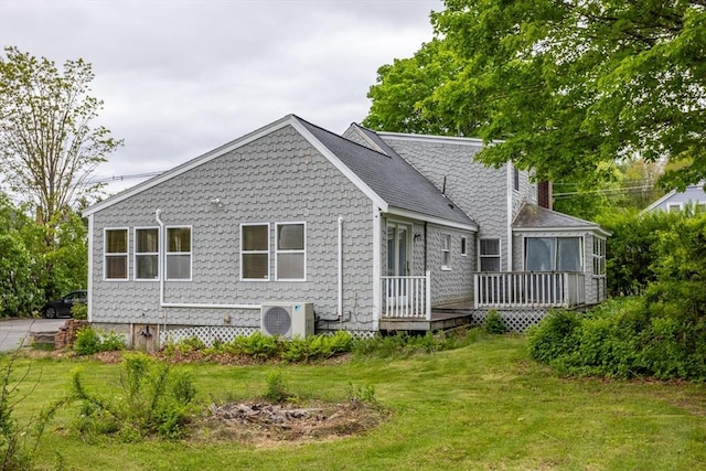 18 Main St, Templeton, MA 01468 - rear view of property featuring a deck, a lawn, and ac unit