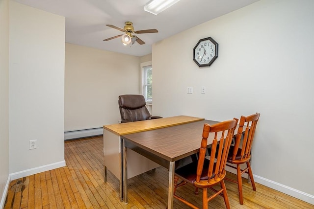 18 Main St, Templeton, MA 01468 - office with a baseboard heating unit, light wood-style floors, baseboards, and ceiling fan
