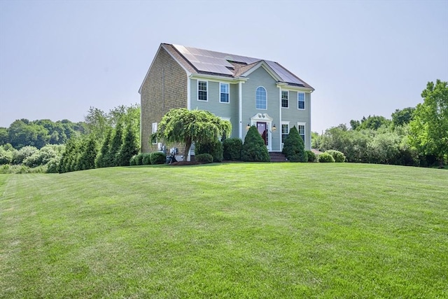 758 Council Oak Way, Dighton, MA 02715 - colonial home featuring roof mounted solar panels and a front lawn