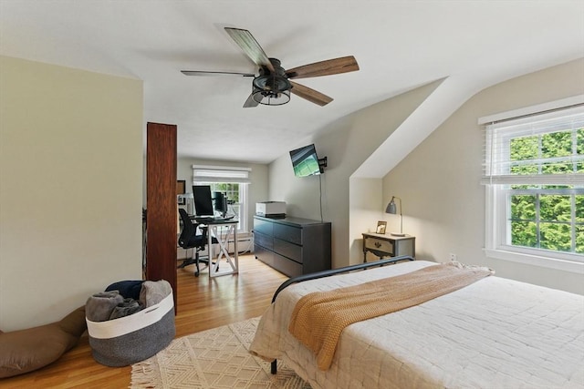 905 Stony Hill Rd, Wilbraham, MA 01095 - bedroom with light wood-style floors, an office area, lofted ceiling, and ceiling fan