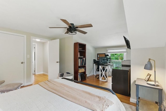 905 Stony Hill Rd, Wilbraham, MA 01095 - bedroom with wood finished floors, baseboards, lofted ceiling, and a ceiling fan