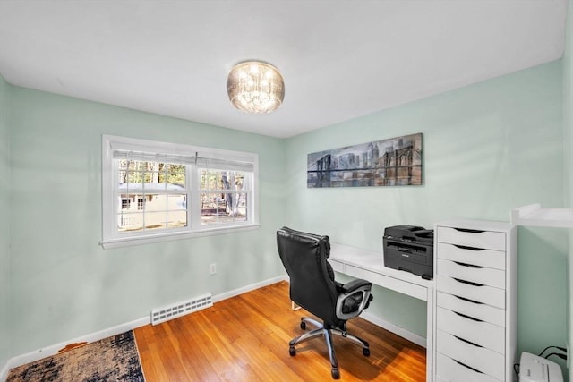 office area featuring hardwood / wood-style floors