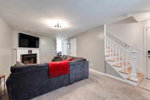 1051 Elm St Unit 8, West Springfield, MA 01089 - carpeted living area featuring stairway and a fireplace