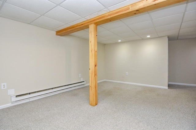 154 E Bacon St Unit B6, Plainville, MA 02762 - finished basement featuring baseboard heating, carpet, a drop ceiling, recessed lighting, and baseboards