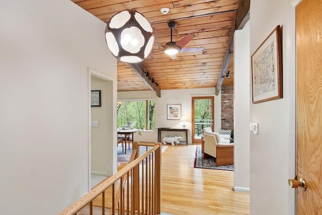 77 Temple Rd, Concord, MA 01742 - corridor featuring wood ceiling, light wood finished floors, and baseboards