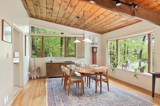 77 Temple Rd, Concord, MA 01742 - dining room featuring lofted ceiling, wood ceiling, light wood finished floors, baseboards, and a chandelier