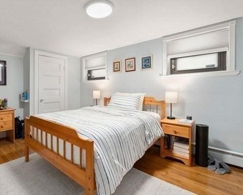 bedroom with hardwood / wood-style floors