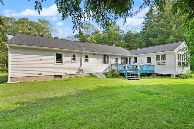 19 Shaker Ln, Littleton, MA 01460 - back of house featuring a deck, a yard, and a chimney