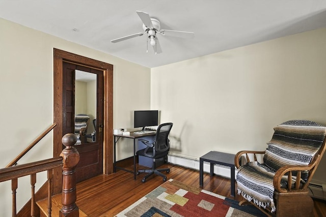 28 Upton St, Adams, MA 01220 - home office with wood finished floors, a ceiling fan, and a baseboard heating unit