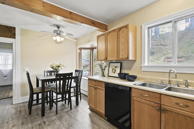 28 Upton St, Adams, MA 01220 - kitchen featuring dishwasher, wood finished floors, beamed ceiling, and a sink