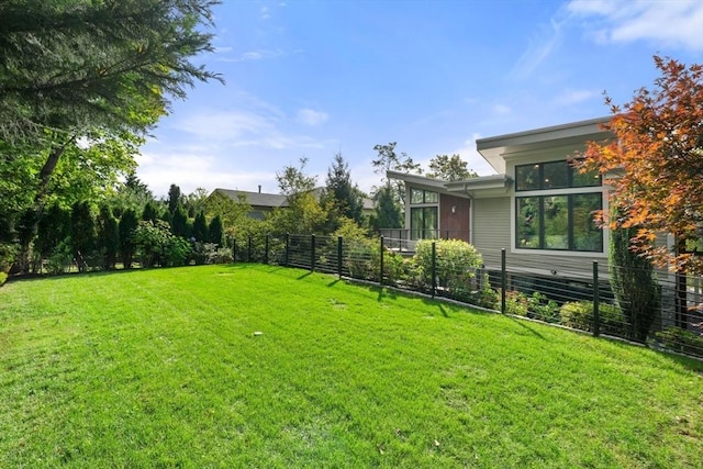 view of yard with a fenced backyard