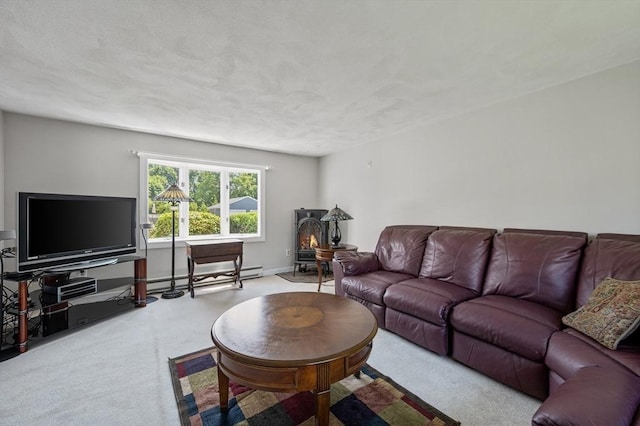 2 Proctor Cir, Peabody, MA 01960 - living room with carpet floors and a wood stove