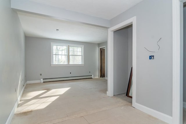 unfurnished room featuring baseboard heating