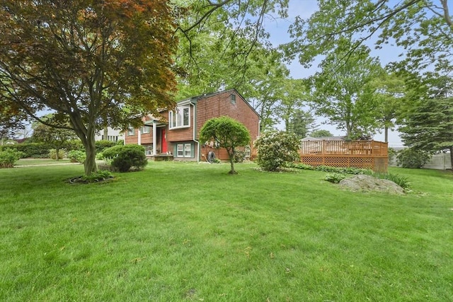 288 Norman St, Fall River, MA 02721 - view of grassy yard with a wooden deck