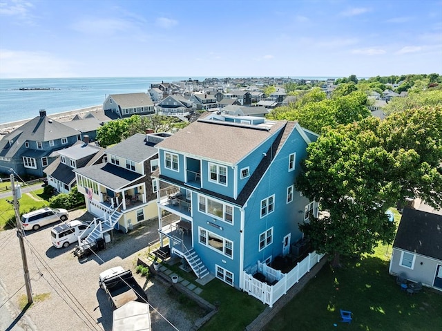 aerial view featuring a water view