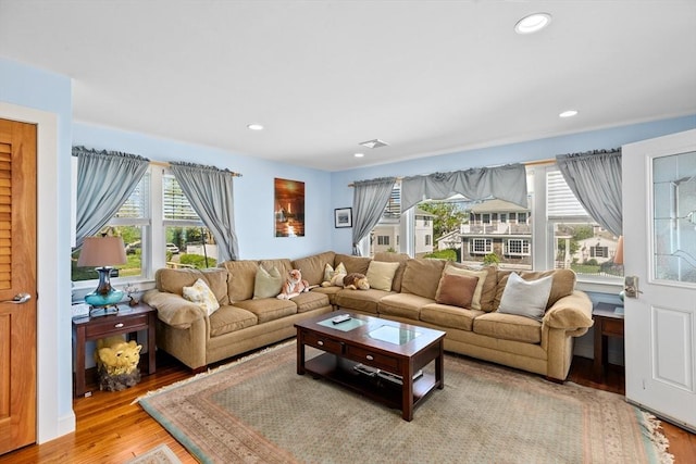 living room featuring light hardwood / wood-style flooring