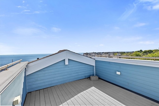 deck featuring a water view