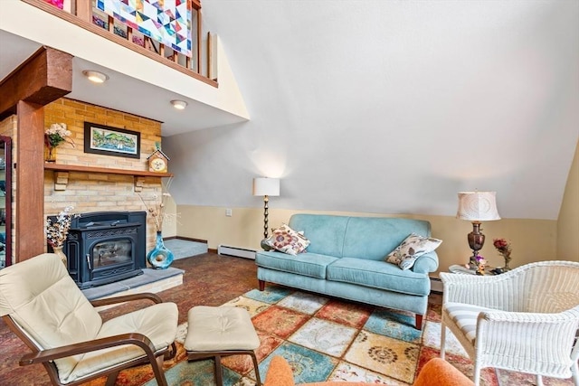 76 Beaver Rd, Ware, MA 01082 - living area featuring baseboard heating and vaulted ceiling