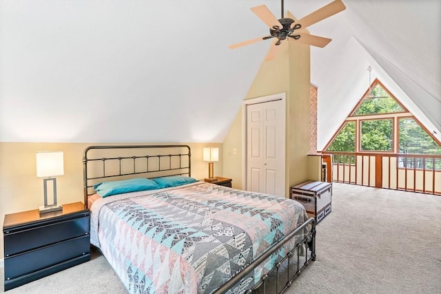 76 Beaver Rd, Ware, MA 01082 - carpeted bedroom featuring vaulted ceiling, a closet, and a ceiling fan