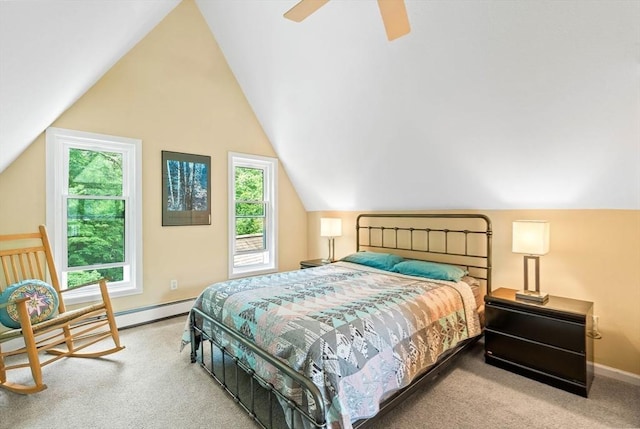 76 Beaver Rd, Ware, MA 01082 - carpeted bedroom featuring multiple windows, vaulted ceiling, and a ceiling fan