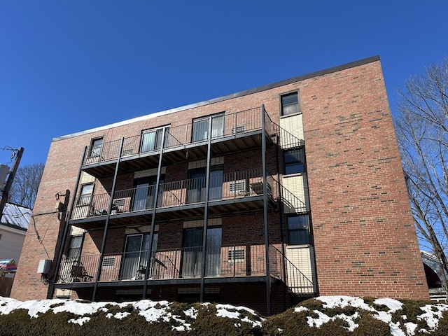 view of snow covered building