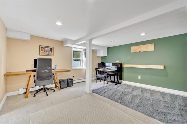 825 S St, Tewksbury, MA 01876 - carpeted office space featuring baseboards, recessed lighting, and a baseboard heating unit