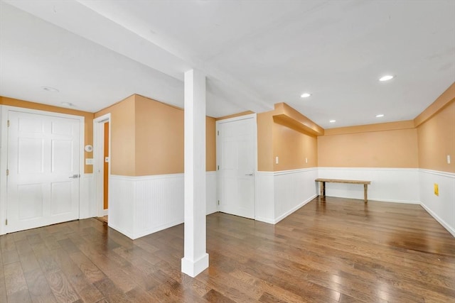 825 S St, Tewksbury, MA 01876 - empty room featuring wainscoting, wood finished floors, and recessed lighting