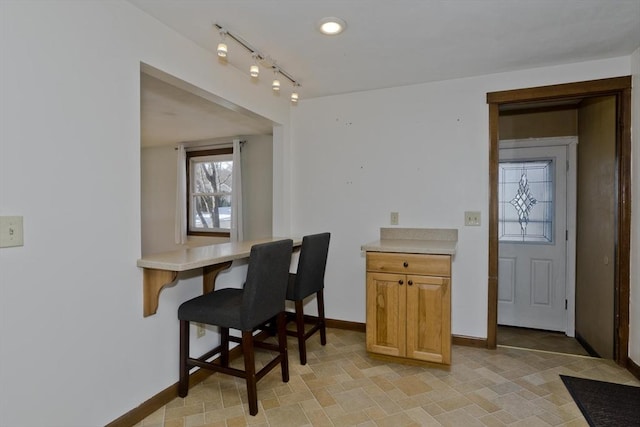 dining room with track lighting