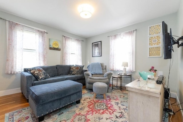 living room with wood finished floors and baseboards