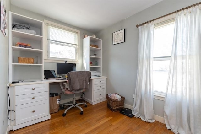 office space with light wood finished floors, baseboards, and a wealth of natural light