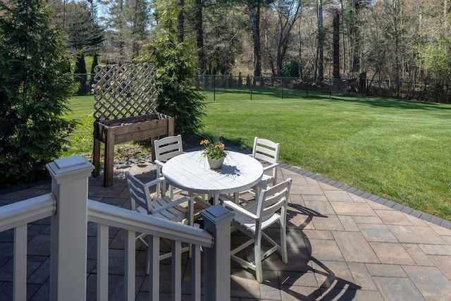 view of patio / terrace featuring outdoor dining area and fence private yard