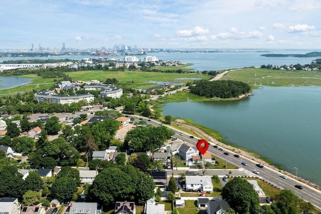 70 Williams St, Quincy, MA 02171 - aerial view of property's location with a nearby body of water and city skyline