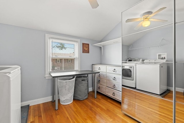70 Williams St, Quincy, MA 02171 - laundry area with a ceiling fan, washing machine and dryer, and light wood finished floors