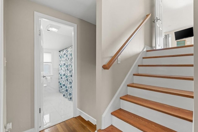 70 Williams St, Quincy, MA 02171 - stairway featuring wood finished floors and plenty of natural light