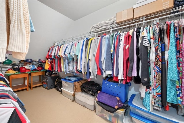 walk in closet with carpet