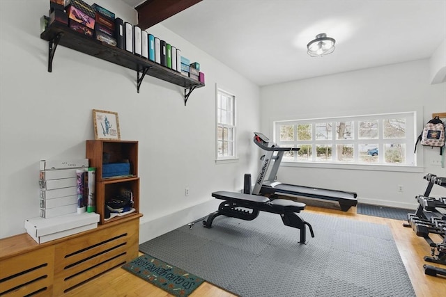 exercise area featuring wood finished floors