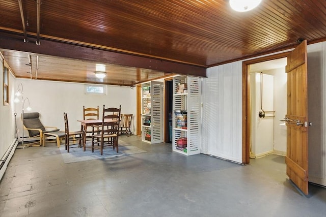 basement featuring wooden ceiling