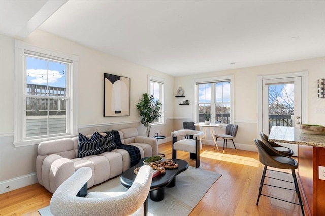 living room featuring light wood-type flooring