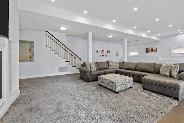 8 Garden St, Woburn, MA 01801 - living area featuring stairway, recessed lighting, and baseboards